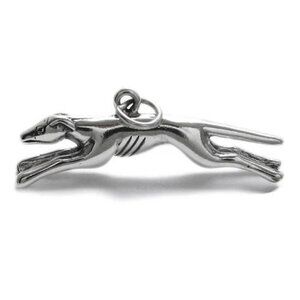 GREYHOUND IN GRACEFUL LEAP CHARM IN 3D STERLING SILVER.